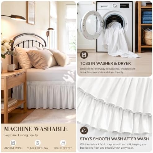 RIMELA Bed Skirt with Split Corners, Full, 15 Inch Drop, Warm White