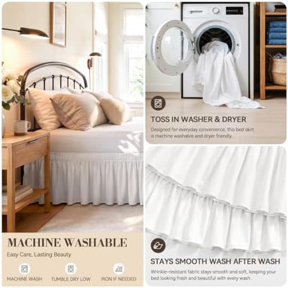 RIMELA Bed Skirt with Split Corners, Full, 15 Inch Drop, Warm White