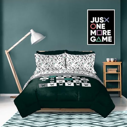 Minecraft Creeper Queen Comforter Set 7 Piece Video Game Bedding, Green