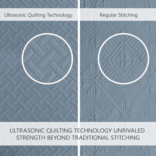 FLYMME Quilts Queen Size,Lightweight Dusty Blue Bedspreads,Basket Weave Pattern,Ultra Soft Microfiber Bed Coverlet 3 Pieces for All-Seasons (1 Quilt,2 Shams)
