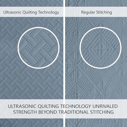 FLYMME Quilts Queen Size,Lightweight Dusty Blue Bedspreads,Basket Weave Pattern,Ultra Soft Microfiber Bed Coverlet 3 Pieces for All-Seasons (1 Quilt,2 Shams)