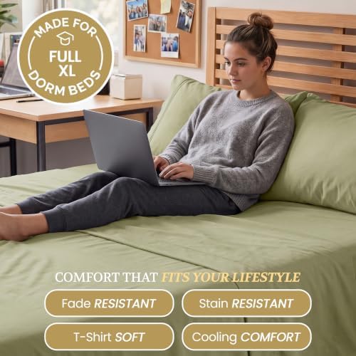 Full XL 100% Cotton Jersey Knit Sheet Set, 4PC, 15" Deep Pocket, Sage