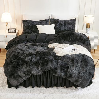Andency Tie-Dyed Black Grey Comforter Full Size Set, Fluffy Bedding Set