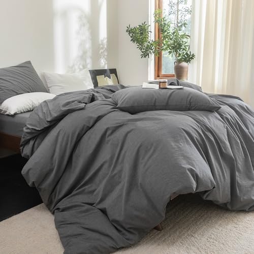 FOSSA Duvet Cover Set 100% Washed Cotton Linen Feel Twin