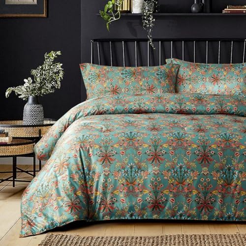 LifeTB Queen Comforter Set Vintage Floral Boho Comforter for Queen Bed Aesthetic Floral Bedding Comforter with 2 Pillowcases Flower Leaves Boho Bedding Sets Farmhouse Botanical Flower Comforter Set