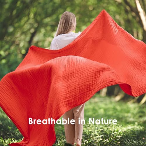EMME Muslin Blankets for Adults Throw Blanket for Couch Breathable Gauze Soft Lightweight Airy Orange Rust Throw 50" x 60"