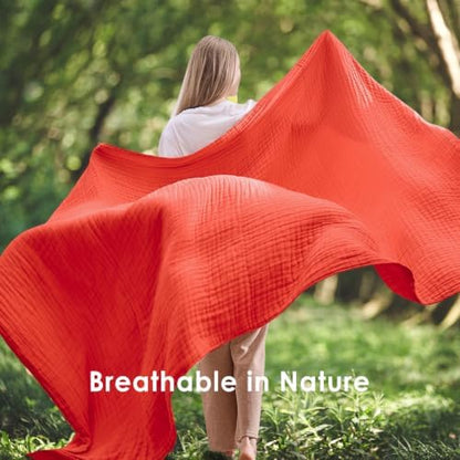 EMME Muslin Blankets for Adults Throw Blanket for Couch Breathable Gauze Soft Lightweight Airy Orange Rust Throw 50" x 60"