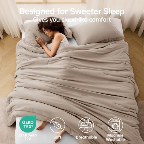 MUXHOMO Full Comforter Sets, All Season Ultra Soft Down Alternative Bedding - 3 Piece Lightweight Bed Set Includes 1 Comforter (82"x86") and 2 Pillow Shams (20"x26"), Dark Linen