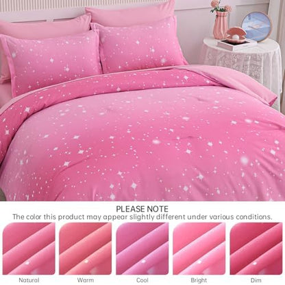Dinjoy Girls Comforter Set 7 Pieces, Queen Size Colorful Ombre Rainbow Bedding Set, Bed in A Bag for Kid Teen Girls (1 Comforter, 1 Flat Sheet, 1 Fitted Sheet, 2 Pillow Shams, 2 Pillowcases)
