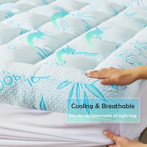 WhatsBedding 5 Inch King Mattress Topper Breathable Bamboo Viscose Air Layer,Memory Foam Mattress Topper King Size Blue.