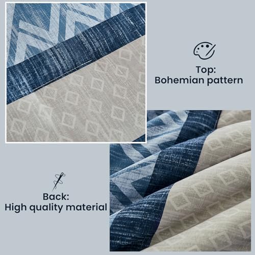 Cottolester Full Comforter Set 7 Pieces Blue Boho Striped Bed in a Bag