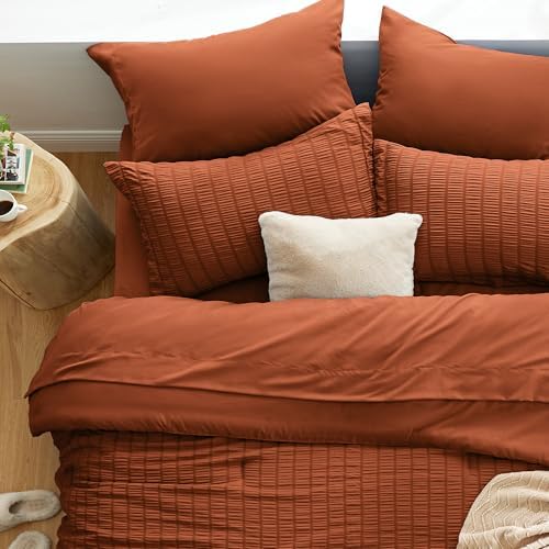 Love's cabin Seersucker Terracotta California King Comforter Set