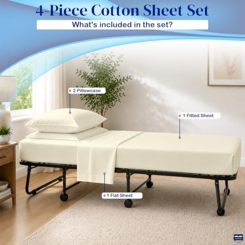 Cottingon 4 PC Cot Sheet Set 33"X75", Egyptian Cotton, Ivory