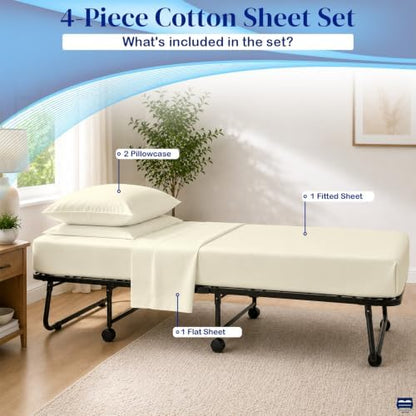 Cottingon 4 PC Cot Sheet Set 25"X75", Egyptian Cotton, Ivory