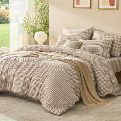 Litanika Twin/Twin XL Comforter Set 5 Pieces Earthy Tan Gingham
