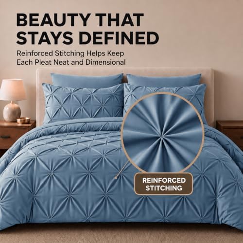 HIMEET Oversized Queen Comforter Set Grayish Blue - 7 Pieces Bed in a Bag