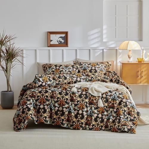 Vintage Floral Paisley Comforter Set Full Size Bohemian Flowers Leaves Pattern Comforter Fluffy Soft Microfiber Botanical Floral Bedding Set Farmhouse Paisley Flowers Comforter Set for Girls Women