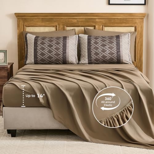 Queen 7-Piece Grey Brown Striped Comforter Set,Farmhouse Boho Bedding