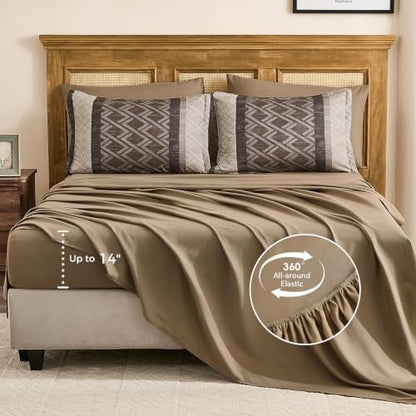 Queen 7-Piece Grey Brown Striped Comforter Set,Farmhouse Boho Bedding