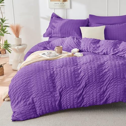 HYMOKEGE Bright Purple Full Size Comforter Sets Seersucker 7 Pieces, All Season Luxury Bed in a Bag for Bedroom, Bedding Set with Comforter, Sheets, Pillowcases & Shams