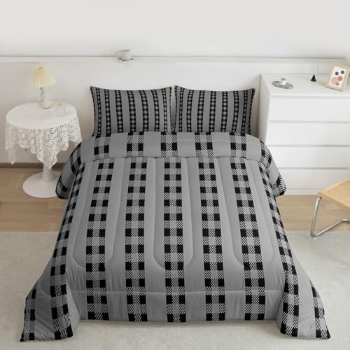 jejeloiu Plaid Comforter Set Stripes Bedding Set Queen Size 3 Pcs