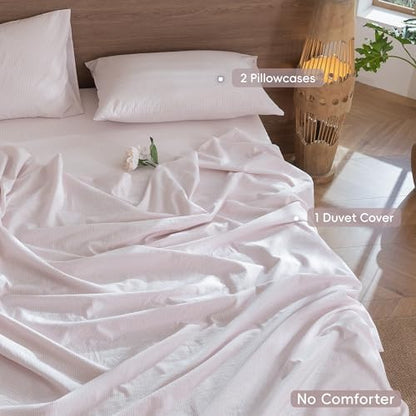 MooMee Striped Duvet Cover Set 100% Washed Cotton Linen Like Cal King