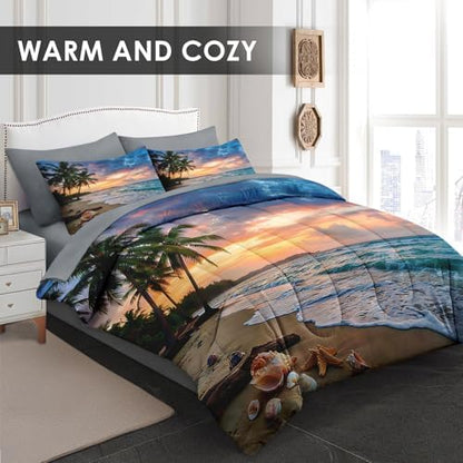 WeCozy Twin Comforter Set with Sheets, 5 Pieces Beach Coastal Bedding