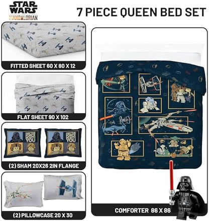 Jay Franco Kids Comforter Set Includes Sheets and Pillow Covers - Soft and Cozy Bed Set for Stylish Room Decor, Official Licensed Bedding, Blue - LEGO®, 7 Piece Queen
