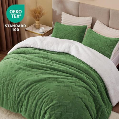 BEDELITE Fluffy Sherpa King Comforter Set,Sage Green