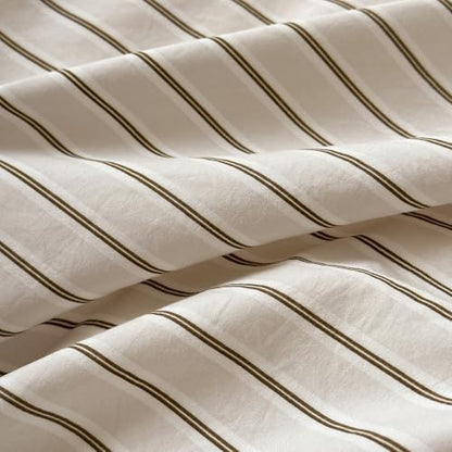 mixinni Vintage Striped Twin XL Duvet Cover Set, 3 Piece Premium Washed Microfiber Minimalist Beige Brown Stripes Bedding, Neutral Comforter Cover with Hidden Zipper & Corner Ties for Men Women