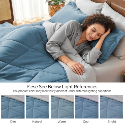 BEDELITE Queen Comforter Set 7 Pieces, Reversible Blue Bed in A Bag