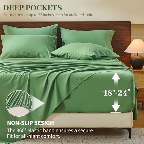MEISHANG 100% French Linen Sheets Queen,6 Pcs,18-24" Extra Deep Pocket