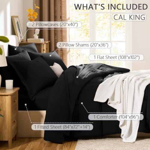 CozyLux California King Comforter Set, 7-Piece Bed in a Bag, Black