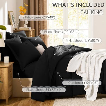 CozyLux California King Comforter Set, 7-Piece Bed in a Bag, Black