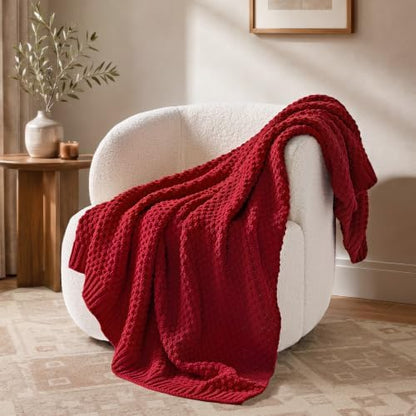 EVERGRACEHOME Chunky Chenille Knit Throw Blanket, 50 x 60, Classic Red