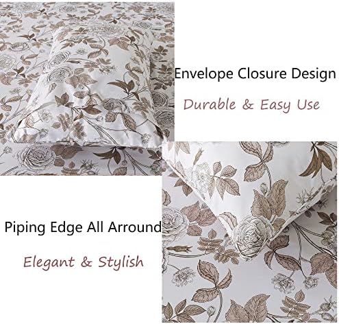 FADFAY Sheets Set Twin Vintage White and Brown Floral Bedding Elegant Peony Sheets Set Shabby Rose Farmhouse Bedding 100% Egyptian Cotton 800 Thread Count Deep Pocket Fitted Sheet 4Pcs, Twin Size