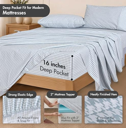 RUVANTI 100% Cotton Twin XL Sheets, Percale Weave Twin XL Set, Houndstooth