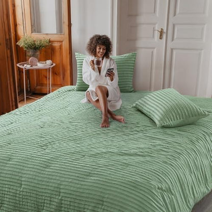 HOMBYS Oversized King Boho Comforter Set 120x120, Sage Green Tufted Jacquard Geometry Bedding Comforter for King Bed, Shabby Chic Bed Sets with 2 Matching Pillow Cases