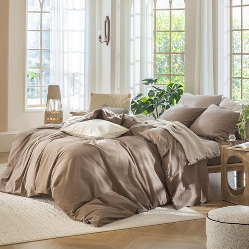 MooMee Duvet Cover Set 100% Washed Cotton Linen Like Twin