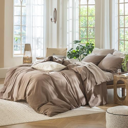 MooMee Duvet Cover Set 100% Washed Cotton Linen Like Twin