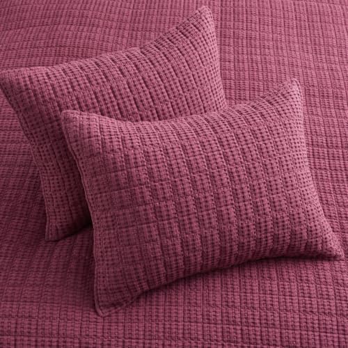 Levtex Home Mills Waffle King/Cal King Quilt Set (106x92in) with 2 Pillow Shams (36x20in) - Cabernet - 100% Cotton King Size Quilt Bedding Set - Lightweight, Soft, Pre-Washed