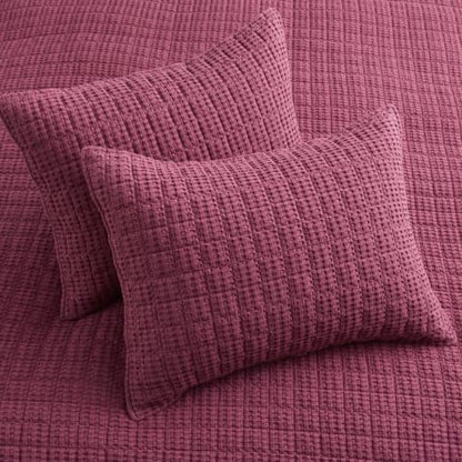 Levtex Home Mills Waffle King/Cal King Quilt Set (106x92in) with 2 Pillow Shams (36x20in) - Cabernet - 100% Cotton King Size Quilt Bedding Set - Lightweight, Soft, Pre-Washed