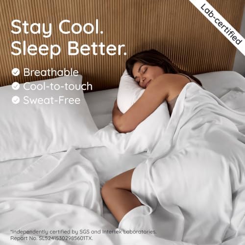 Bambaw King Size Cooling Sheets Set 6pcs - 100% Viscose Derived from Bamboo Sheets Deep Pocket, Fits Up to 16'' with Elastic Corner Straps, King Size Soft Sheets, Breathable Sheets (White)