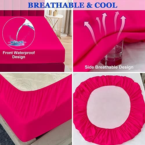 Sufdari King Size Mattress Protector,Waterproof Mattress Cover,18" Deep Pocket Mattress Protector,Dust Proof Bed Protector for Dogs/Cats/Pets/Kids-Deep Pink,King