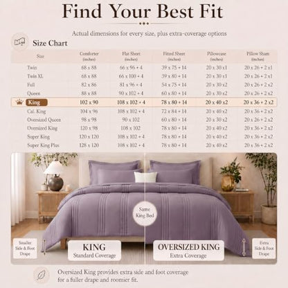 CozyLux King Size Comforter Set Dusty Purple- 7 Pieces Bed in a Bag