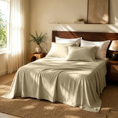 MEISHANG 100% French Linen Sheets California King,4 Pcs,18-24" Deep Pocket