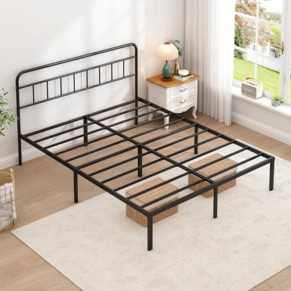 King Bed Frame with Classic Headboard, Black
