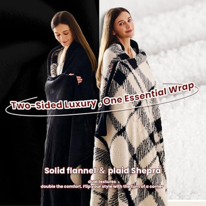 JKMAX Heated Electric Blanket Throw Size - 50"x60" Flannel Heating Blanket with 10 Heating Levels & 5 Time Settings Over-Heat Protection, Winter Warmer for Adults with ETL Certification（Black）