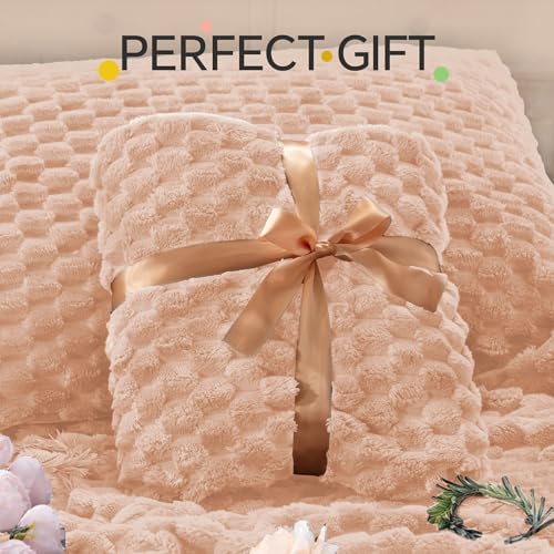BEDELITE Fluffy King Size Comforter Set, Coral Pink Fleece Bed Set 3 Pieces