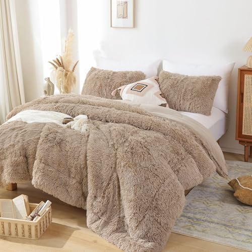Smoofy Fluffy Twin Comforter Set, Khaki Faux Fur Comforter Set 2 Pieces
